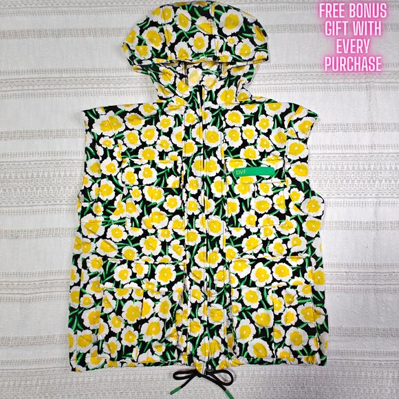 Diane von Furstenberg Yellow Poppy Floral Hooded Vest XXS Used Excellent - Picture 1 of 8